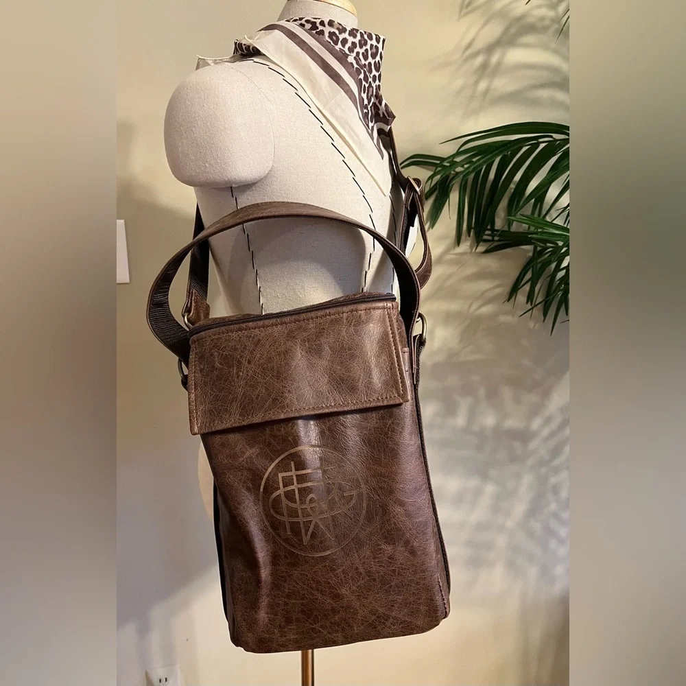Brown Leather Crossbody Bag | Chill n Go 2 Bottle Carrier | Insulated | Brown